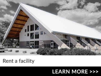 Exterior of Kingsdale Community Centre. Text: Rent a facility, Learn more