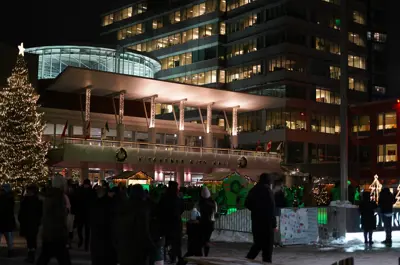 Patrons at Christkindl Market outside of City Hall
