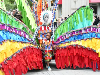 Woman in caribana costume at street festival