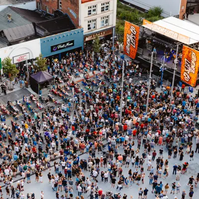 Overhead view of patrons at Wayback music festival