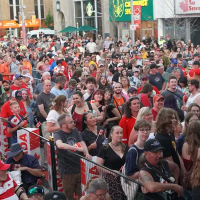 Patrons at Canada Day celebrations in Carl Zehr Square