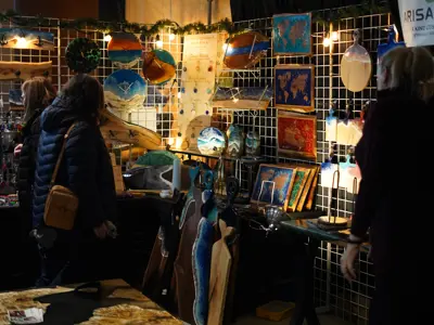craft vendor booth at night