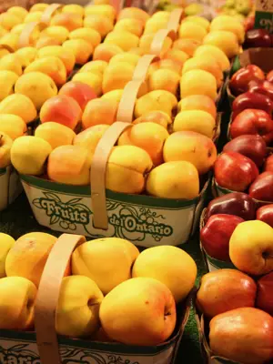 display of apples at farmers market