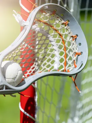 lacrosse stick in front of a net