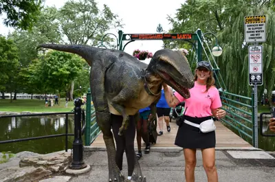 A dinosaur prop walking around at KidsPark