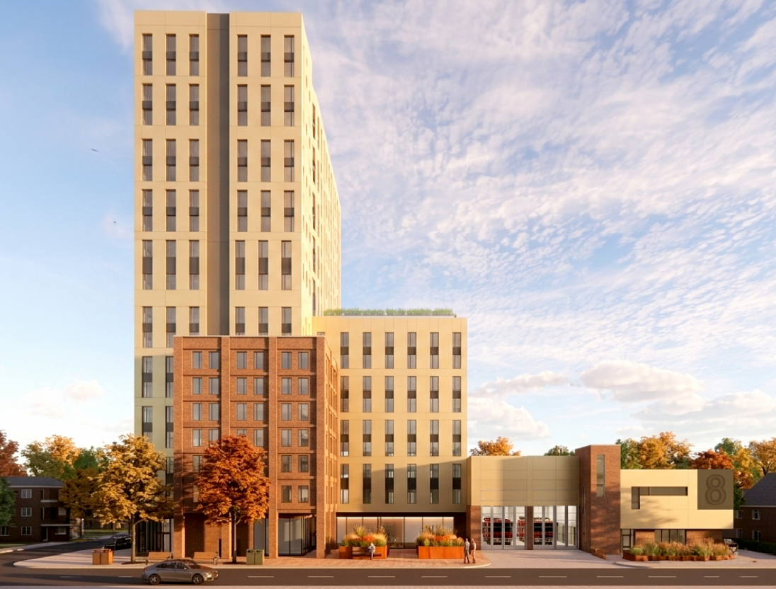 Rendering showing the building's exterior