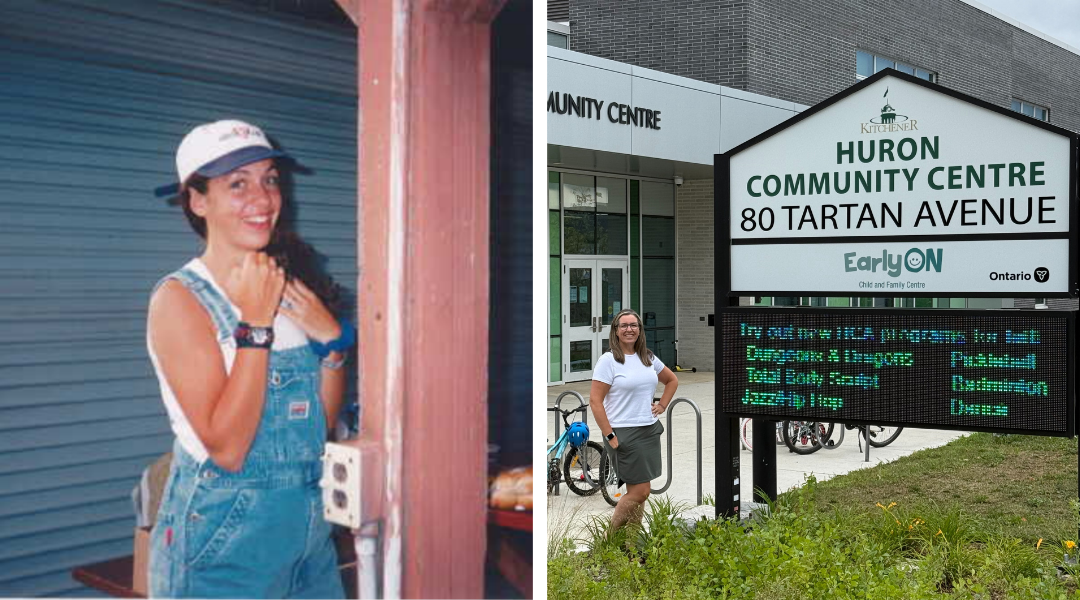 Teagan - then and now Teagan smiles at the camera - left side, pictured at her first role at the City - right side, pictured at her current job at the City.