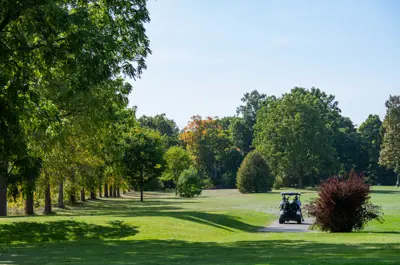 Looking down towards a green on a fairway at Doon Valley Golf Course