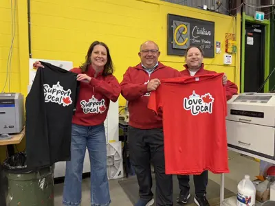 Mayor Berry Vrbanovic with Councillor Stephanie Stretch and Bil Ioannidis at the launch of Support Local Pop Up Shop