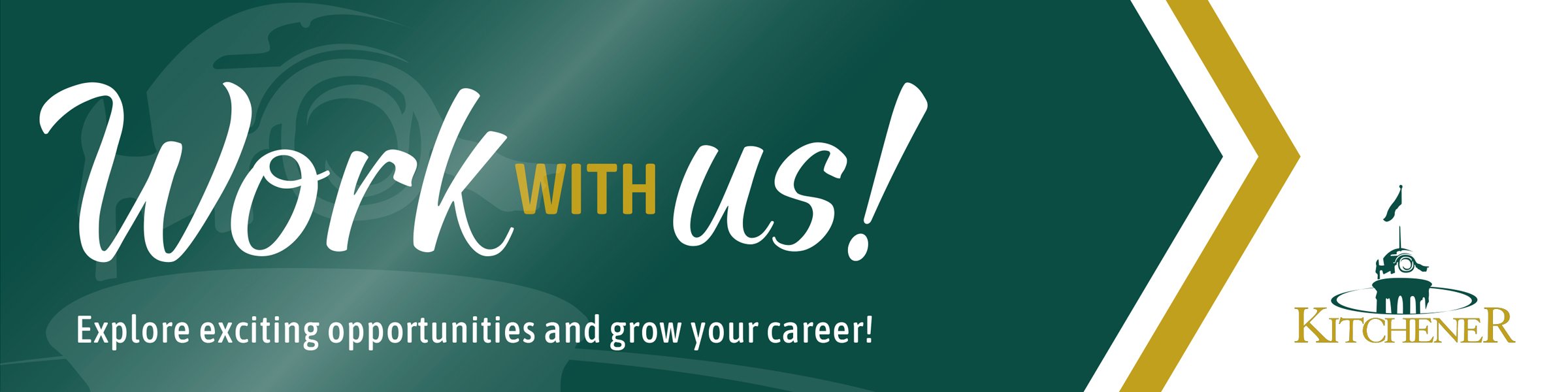 Banner with text: work with us; explore exciting opportunities and grow your career